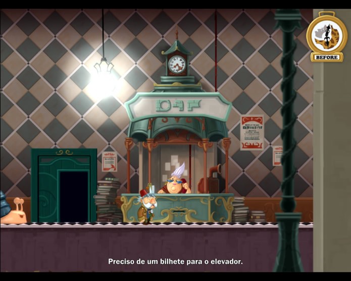 Ao longo do game os jogadores terão que encontrar formas de interagir com personagens e obstáculos que impedem o avanço dos protagonistas (Foto: Reprodução/Daniel Ribeiro)Em Chronology o jogador precisa alternar o controle entre os dois protagonistas para resolver os vários enigmas dos estágios (Foto: Reprodução/Daniel Ribeiro)