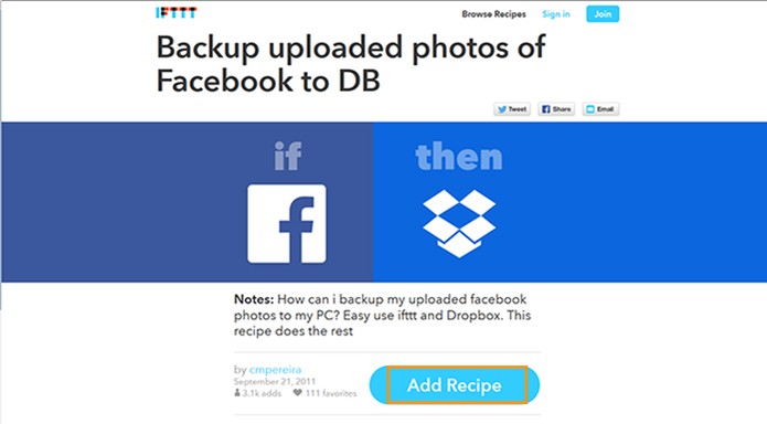 Acesse o site do IFTTT para iniciar o backup (Foto: Reprodução/Barbara Mannara)