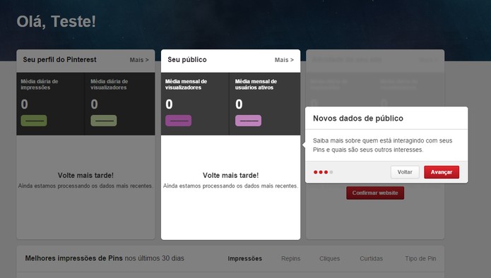 O Pinterest Business permite abrir uma página de análise da conta (Foto: Reprodução/Barbara Mannara) O Pinterest Business permite abrir uma página de análise da conta (Foto: Reprodução/Barbara Mannara)