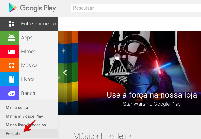 Resgatando um cupom no Google Play pelo computador (Foto: Reprodução/Helito Bijora)