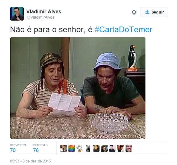 #CartadoTemer vira meme (Foto: Reprodução Twitter)