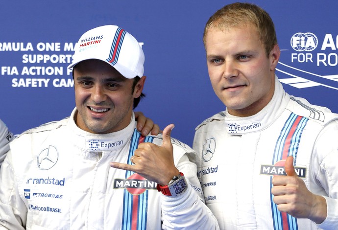 Felipe Massa, com Nico Rosberg e Valtteri Bottas: os três primeiros colocados do grid da Áustria (Foto: AP)