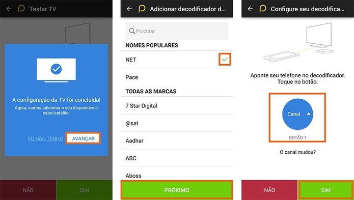 Sincronize e ajuste o controle remoto para se conectar com o aparelho de TV paga (Foto: Reprodução/Barbara Mannara)