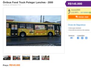 Anúncio do food truck na web (Foto: Reprodução/OLX)