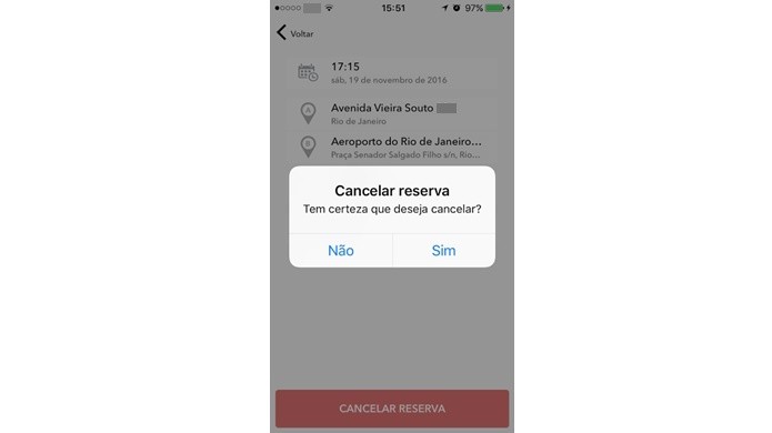 Confirmar o cancelamento da reserva no Cabify