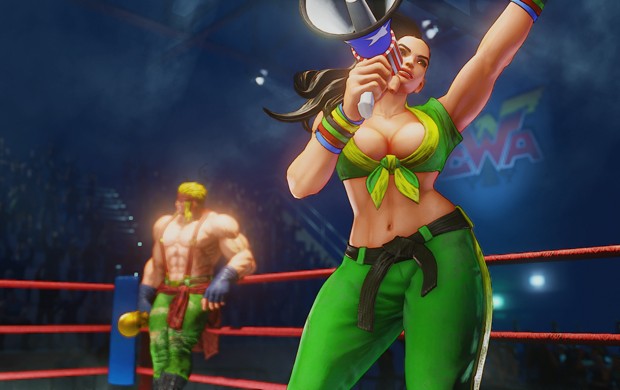 Alex e Laura em cena do modo história de 'Street Fighter V' (Foto: Divulgação/Capcom)