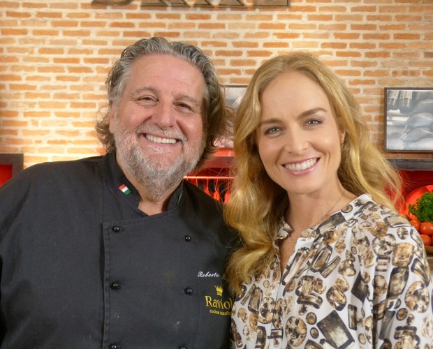 Angélica e Roberto Ravioli durante gravação do quadro Sabores (Foto: Estrelas/TV Globo)