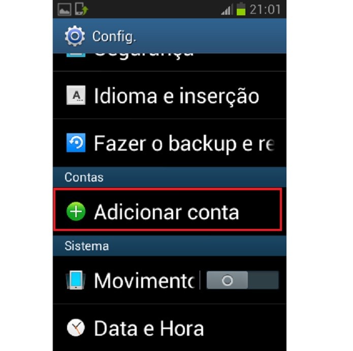 Toque em Adicionar conta (Reprodução/Taysa Coelho)
