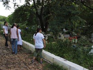 Visitantes procuram frequentar cemitério em grupo (Foto: Ellyo Teixeira/G1)