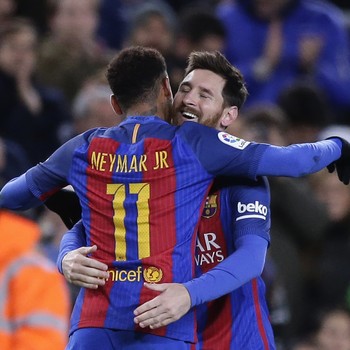 Neymar e Messi em Barcelona x Athletic Bilbao (Foto: AP)