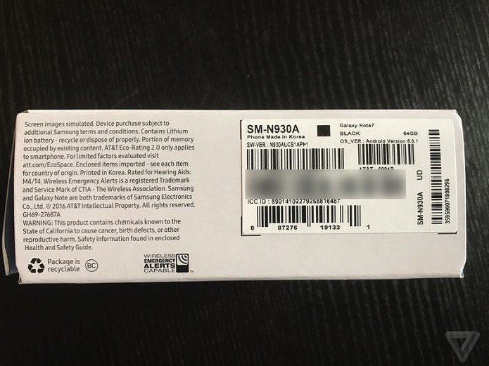 Caixa do Galaxy Note 7 que pegou fogo tem símbolo que identifica aparelho sem riscos (Foto: Reprodução/Brian Green/The Verge)