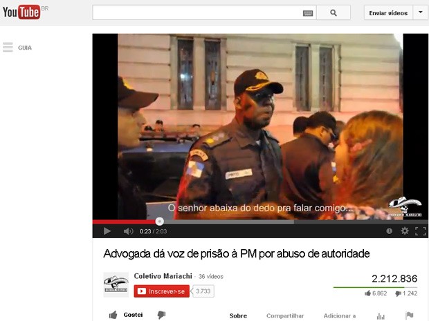 Major Pinto aparece recebendo voz de prisão de uma advogada (Foto: Reprodução/Youtube)