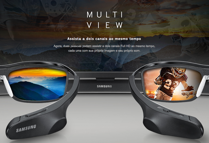 Óculos com fones embutidos entregam diferentes imagens para cada usuário no "Multi View" (Foto: Divulgação/Samsung)