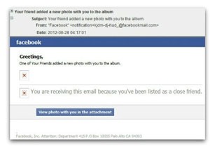 Reprodução de mensagem de e-mail com golpe enviado usando o nome do Facebook (Foto: Reprodução)