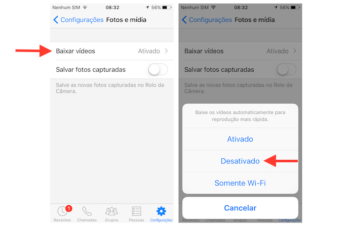 Desativando o download automático de vídeos no Facebook Messenger para iPhone (Foto: Reprodução/Marvin Costa)