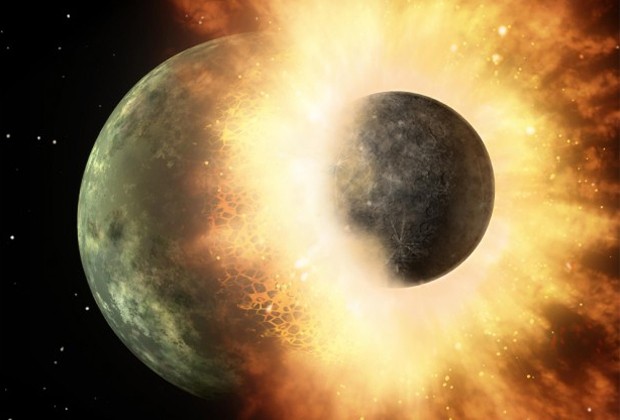 Concepção artística de uma colisão planetária mostram um impacto similar ao que teria ocorrido na Terra, levando à criação da Lua (Foto: Divulgação/Nasa/JPL-Caltech)