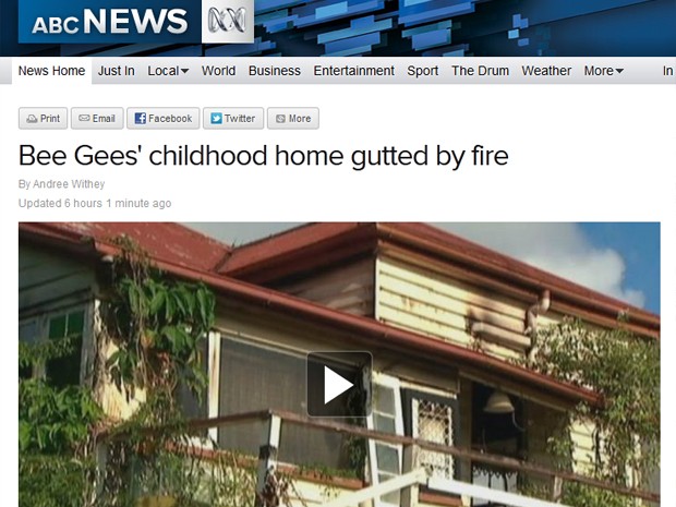 Casa onde integrantes do Bee Gees moraram durante a infância na Austrália após incêndio (Foto: Reprodução/ABC)