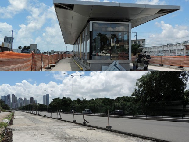 Corredor Leste/Oeste só será concluído em fevereiro (acima), já a pista leste da Via Mangue deve ser inaugurada em dezembro (abaixo) (Foto: Marina Barbosa / G1)