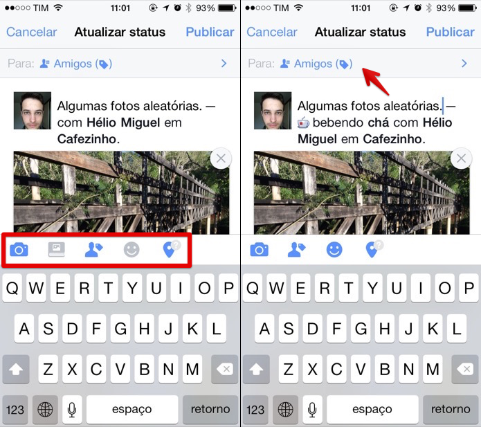 Adicionando marcações à postagem (Foto: Reprodução/Helito Bijora)