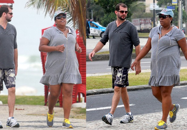Cacau Protásio andando pelo calçadão com seu personal (Foto: AG.News)