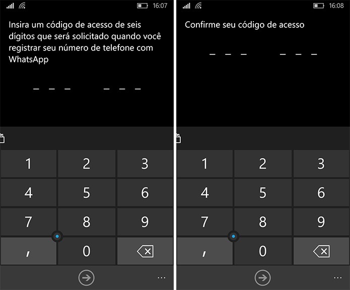 WhatsApp pra Windows Phone pede que usuário digite códigos de verificação duas vezes (Foto: Reprodução/Elson de Souza)