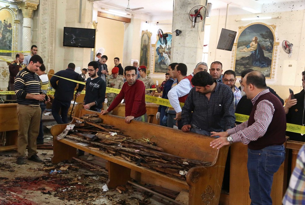 Igreja copta que foi alvo de ataque em Tanta, no Egito, neste domingo (9) (Foto: Stringer / France Presse)