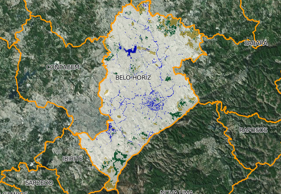 Imagem de satélite mostra o que sobrou de florestas em Belo Horizonte, em verde (Foto: MapBiomas)