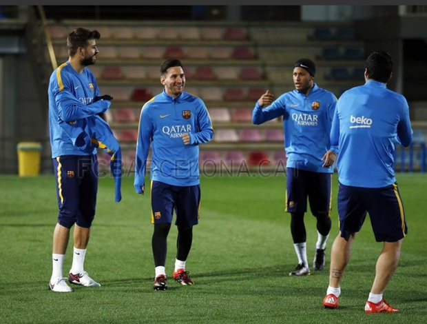 Treino do Barcelona, Messi, Neymar e Piqué