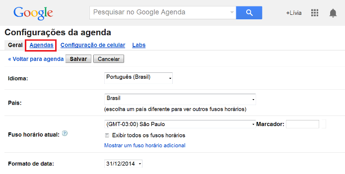 Configurações da agenda do Google (Foto: Reprodução/Lívia Dâmaso)