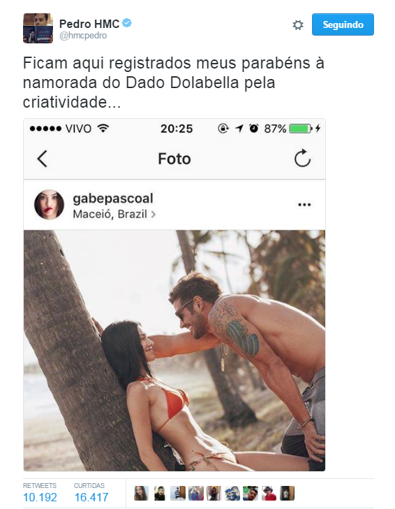 Comentários sobre legendas da namorada de Dado Dolabella (Foto: Reprodução/Twitter)