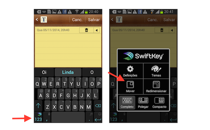 Ativando o modo flutuante do SwiftKey no Android (Foto: Reprodução/Marvin Costa)