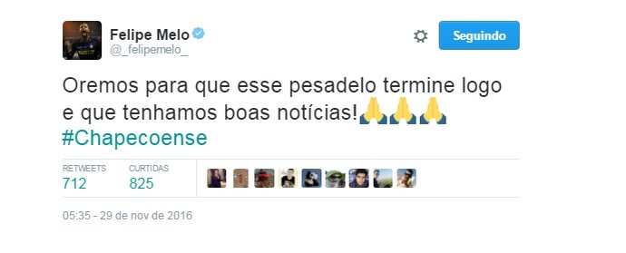 Chapecoense Felipe Melo Twitter (Foto: Reprodução/Twitter)