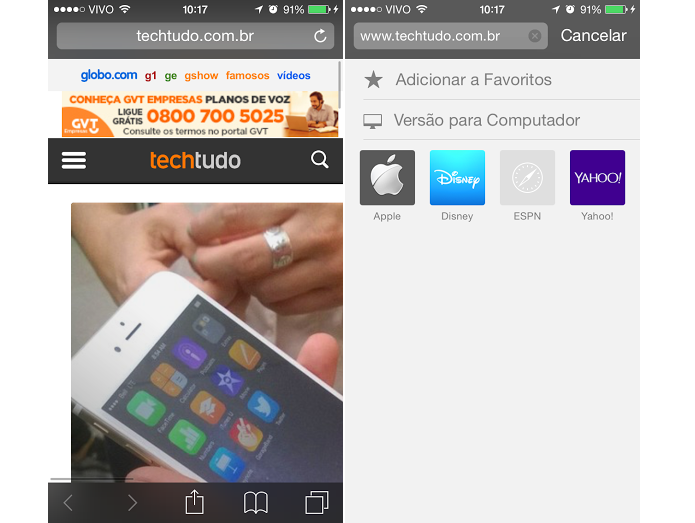 Veja sites como no computador (Foto: Reprodução/Thiago Barros)