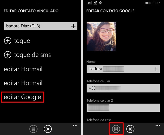 Windows Phone edita números do Google de maneira simples e rápida (Foto: Reprodução/Elson de Souza)