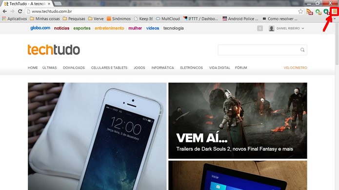 Execute o navegador e aperte sobre o botão em destaque na figura (Foto: Reprodução/Daniel Ribeiro)