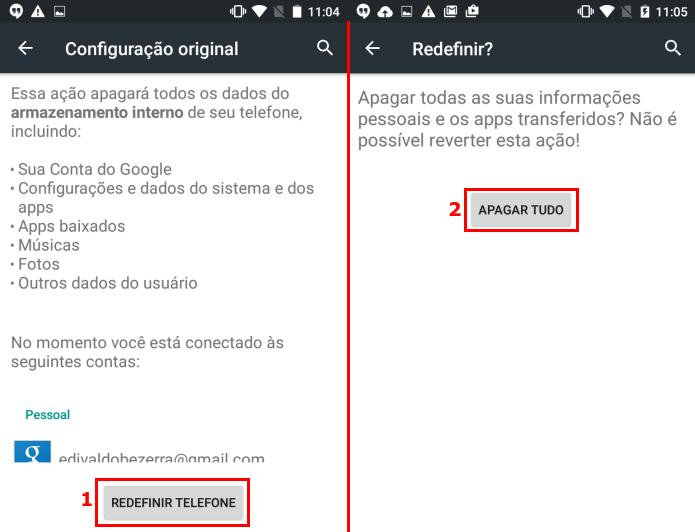 Iniciando e confirmando a restauração das configurações de fábrica (Foto: Reprodução/Edivaldo Brito)