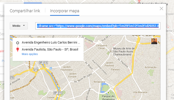 Escolha o tamanho do mapa que deseja incorporar (Foto: Reprodução/Paulo Alves)