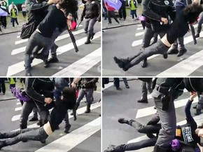 Policial Militar agride manifestante durante protesto na Universidade de São Paulo (USP) (Foto: Reprodução/Sintusp)