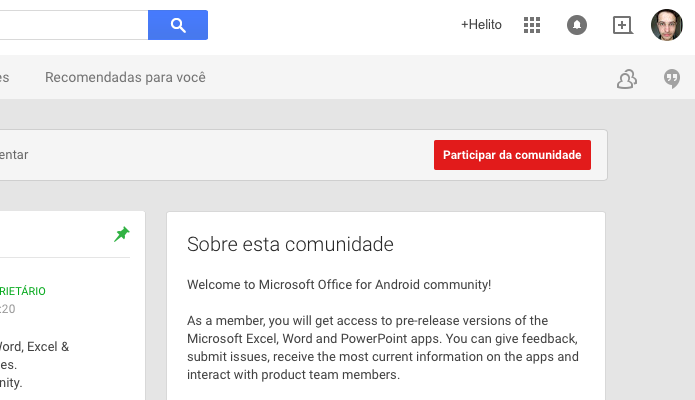 Participe da comunidade do Office no Google+ (Foto: Reprodução/Helito Bijora)