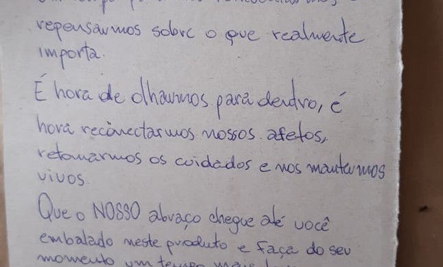 Cartinha do Nosso, escrita a mão por Bruno Katz