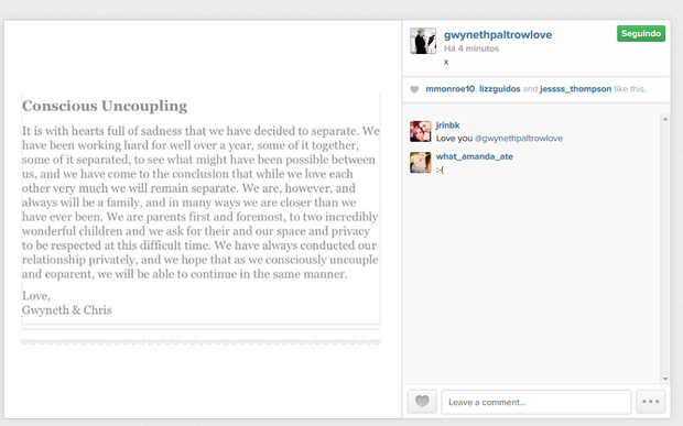 comunicado Gwyneth Paltrow (Foto: Instagram / Reprodução)