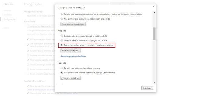 Vá em plug-ins e altere a configuração (Foto: Reprodução/Google Chrome)