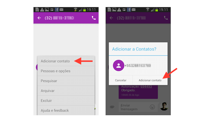 Iniciando o processo para salvar o número desconhecido na agenda do Android através do Google Messenger (Foto: Reprodução/Marvin Costa)