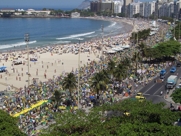 Manifestação na Praia de Copacabana contra o governo (Foto: Rodrigo Gorosito / G1)