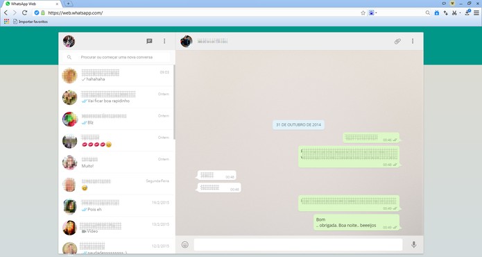 Interface do WhatsApp Web no navegador Baidu (Foto: Reprodução/Barbara Mannara)