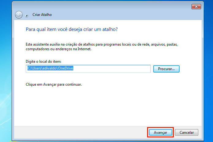 Confirmando a escolha da pasta do OneDrive para o atalho (Foto: Reprodução/Edivaldo Brito)