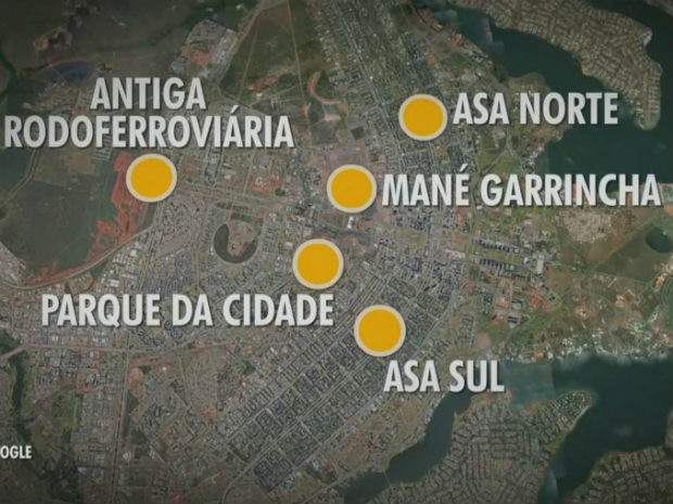 Espaços onde o GDF estuda criar estacionamentos (Foto: Google Maps/Reprodução) Espaços onde o GDF estuda criar estacionamentos (Foto: Google Maps/Reprodução)