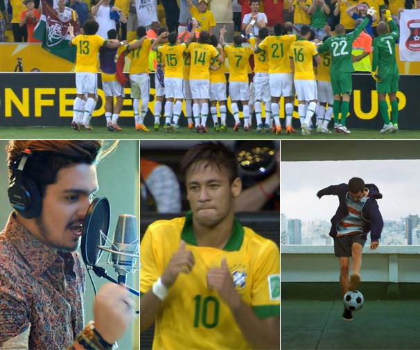 Cenas da versão do clipe da música da Globo para a Copa que inclui imagens da Seleção Brasileira (Foto: Globo)