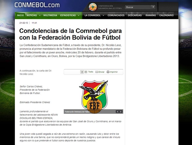 Reprodução site conmebol san jose corinthians libertadores (Foto: Reprodução site Conmebol)