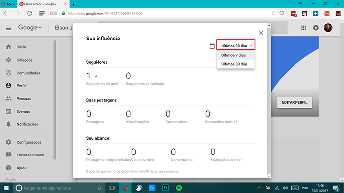 Google+ pode mostrar dados da última semana ou mês (Foto: Reprodução/Elson de Souza)